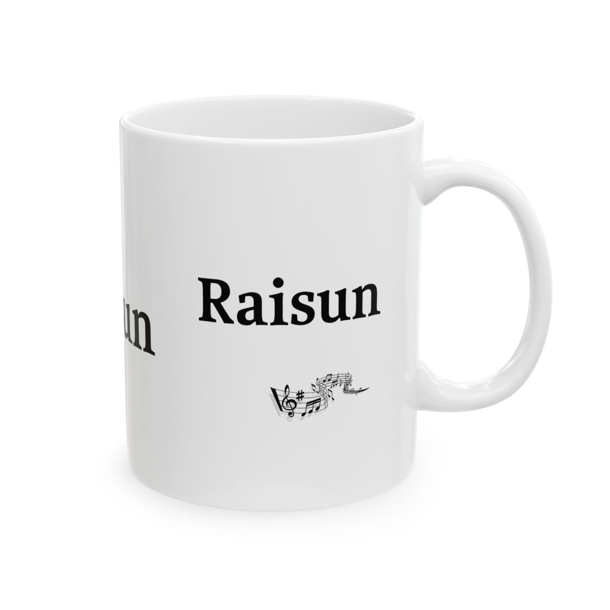 Raisun Ceramic Mug — Classic Black Text Coffee Cup (11oz, 15oz)