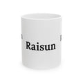 Raisun Ceramic Mug — Classic Black Text Coffee Cup (11oz, 15oz)