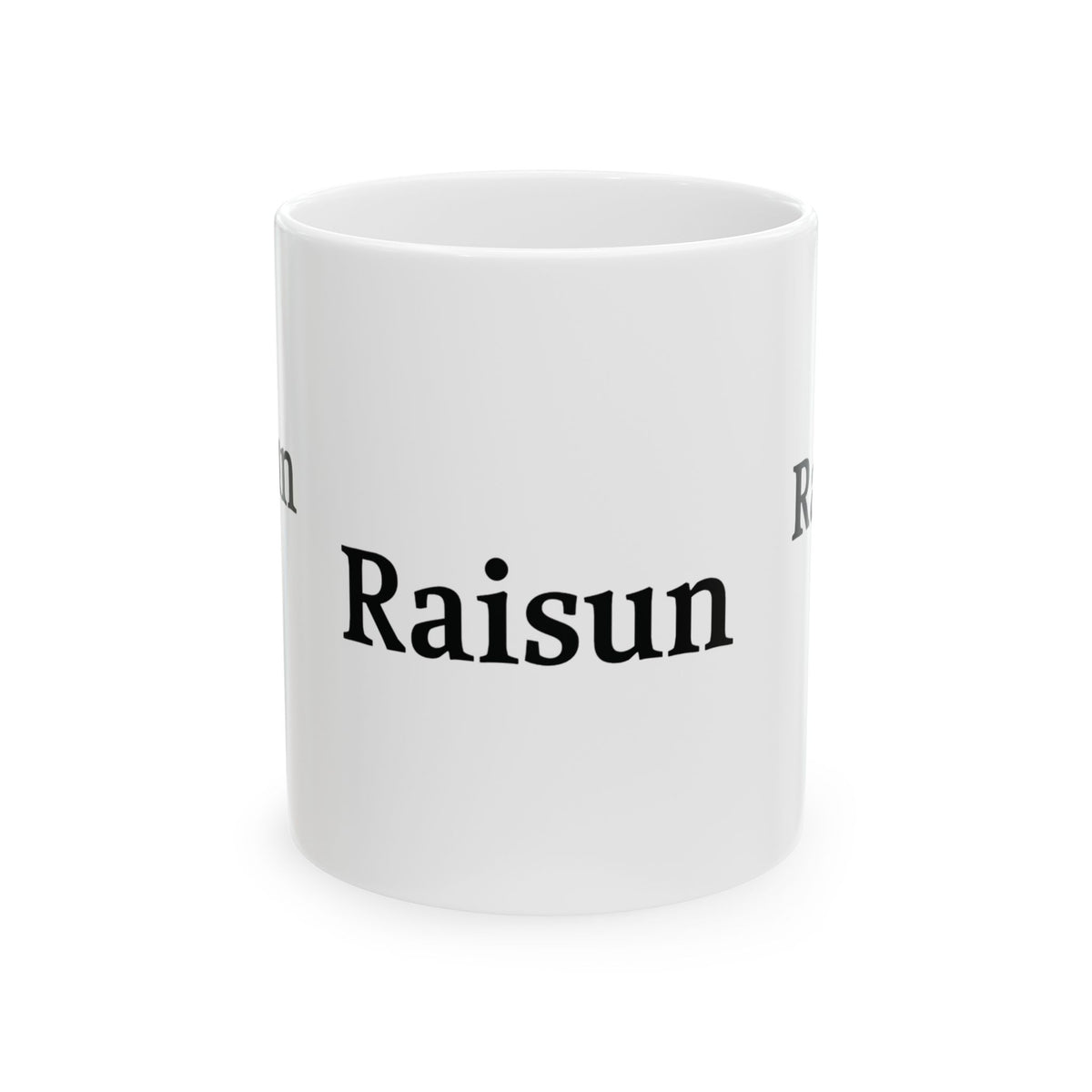 Raisun Ceramic Mug — Classic Black Text Coffee Cup (11oz, 15oz)